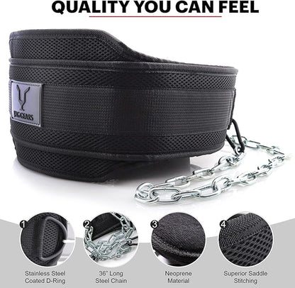 JAG GEARS Dip Belt with Chain 36 Inch 2 Carabiners,