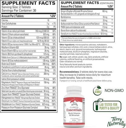 Terry Naturally Clinical Essentials - Supplement to Aid Bone, Cardiovascular & Immune Health - Supplement with Chelated Minerals - Supplement with B-Vitamins & Vitamin C - 60 Tablets (Pack of 2)