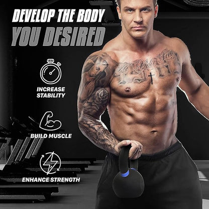 Yes4All Powder Coated Cast Iron Kettlebell Strength Training Kettlebells Weight Set for Full Body Workout, Home Gym