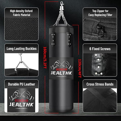 4FT High-Density Oxford Fabric Unfilled Punching Bag for Adults. Boxing Training Equipment with 12OZ Gloves for Boxing MMA Kickboxing Karate Muay Thai Home Gym Training