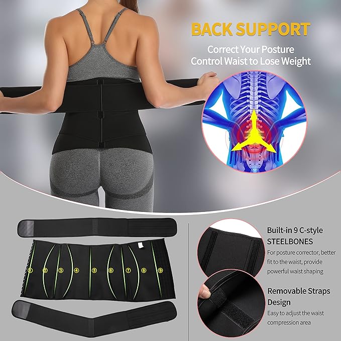 KIWI RATA Neoprene Sauna Waist Trainer Corset Sweat Belt for Women Compression Cincher Band Workout Fitness Back Support