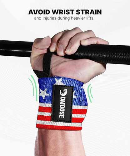 DMoose Fitness Wrist Wraps for Weightlifting - IPL Approved Premium Lifting Straps with Thumb Loops for Powerlifting, Bodybuilding & Weight Lifting, Compression Gym Wrist Support for Working Out