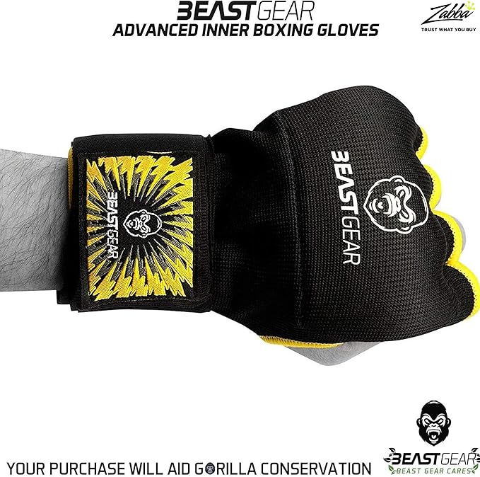 Beast Gear Hand Wraps for Boxing Gloves - Men & Women Inner Gel Quick Wraps for Combat Sports, MMA, and Martial Arts