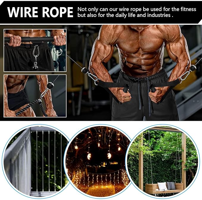 Taeku Fitness Pulley Cable, Heavy-Duty 6mm Steel Wire Rope for Home Gym, Adjustable Replacement Cable for Weightlifting, LAT Pulldown, and Cable Machine Accessories