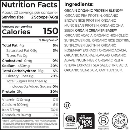 Orgain Organic Vegan Protein Powder, Fruity Cereal - 21g Plant Based Protein, 8g Prebiotic Fiber, Low Net Carb, No Lactose Ingredients, No Added Sugar, Non-GMO, For Shakes & Smoothies, 2.03 lb