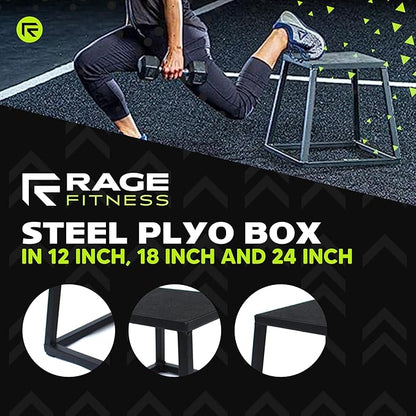 Rage Fitness Steel PlyoBox12-18-24-30Inch High Anti-SlipPlyometric JumpBoxes For Agility