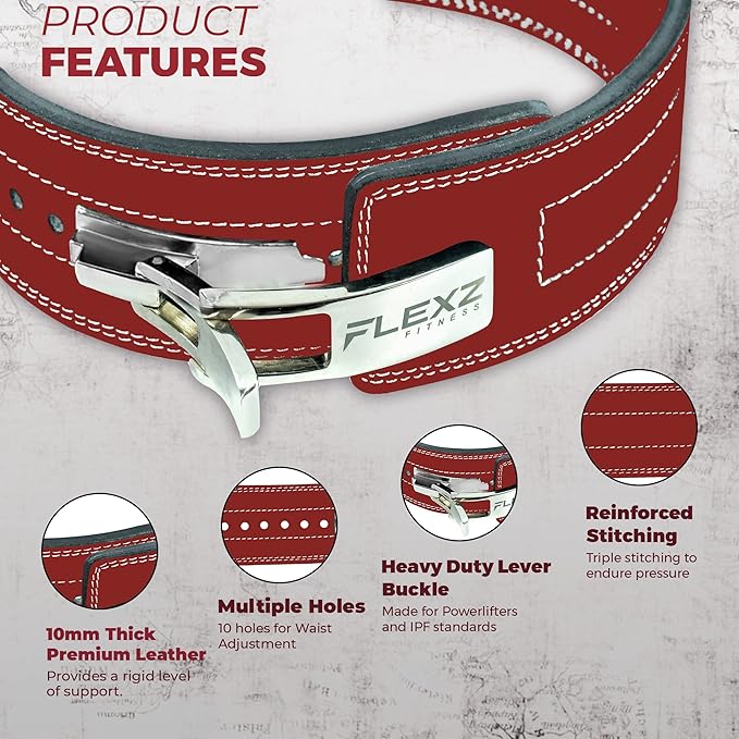Flexz Fitness Lever Weight Lifting Belt Leather - 10MM 13MM 13MM Powerlifting