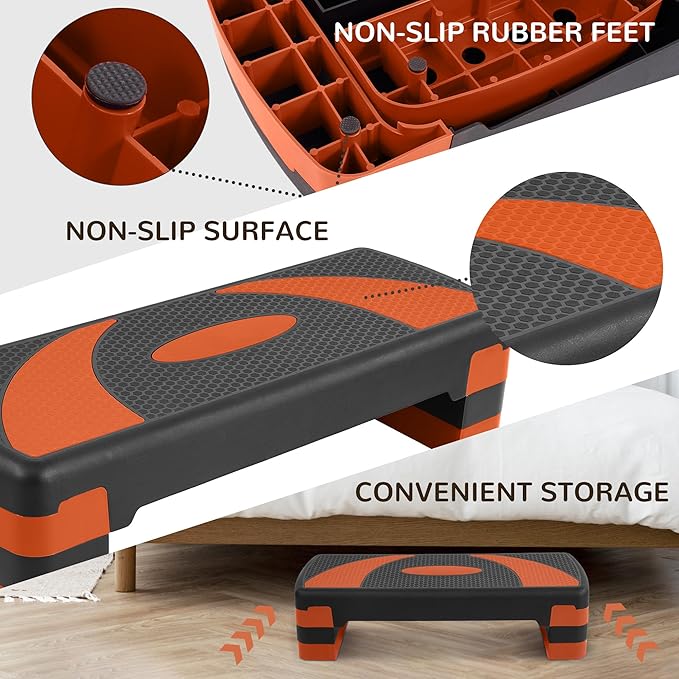 Step Aerobic Platform, Exercise Step with 5 levels Adjustable Height, 4 Stackable Risers, Fitness Training Workout Stepper for Home Gym, Cardio Strength, Multiple Options