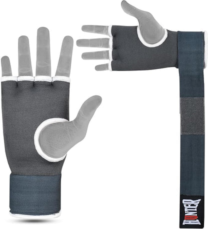 HUNTER Gel Padded Inner Gloves with Hand Wraps for Boxing, Quick Elastic Training Wraps for Men & Women, Muay Thai MMA Kickboxing Martial Arts Knuckle Wrist Protector (Pair)