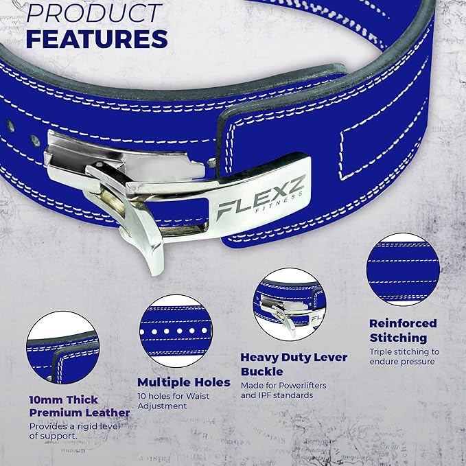 Flexz Fitness Lever Weight Lifting Belt Leather - 10MM 13MM 13MM Powerlifting