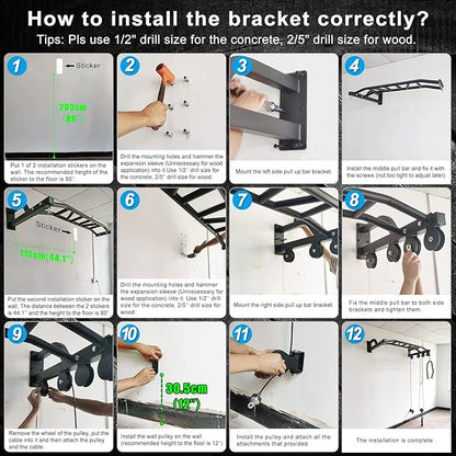 Kipika 48" Wall Mounted Multifunction Cable Pulley System Gym 48" Wall