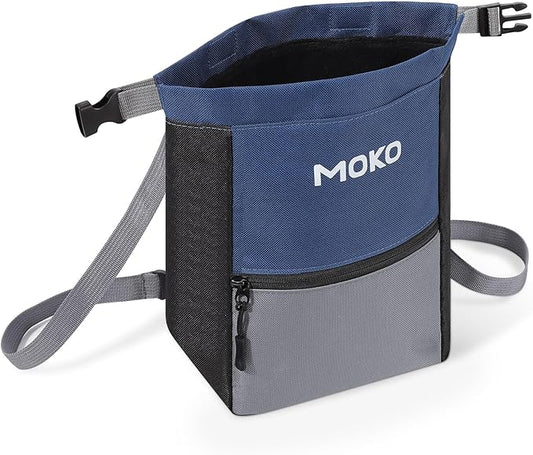 MoKo Chalk Bag for Rock Climbing, Large Capacity Climbing Chalk Bag with Magnetic Snap and Zipper Pocket, Portable Chalk Bucket for Rock Climbing, Weight Lifting, Bouldering, Gymnastics, Fitness