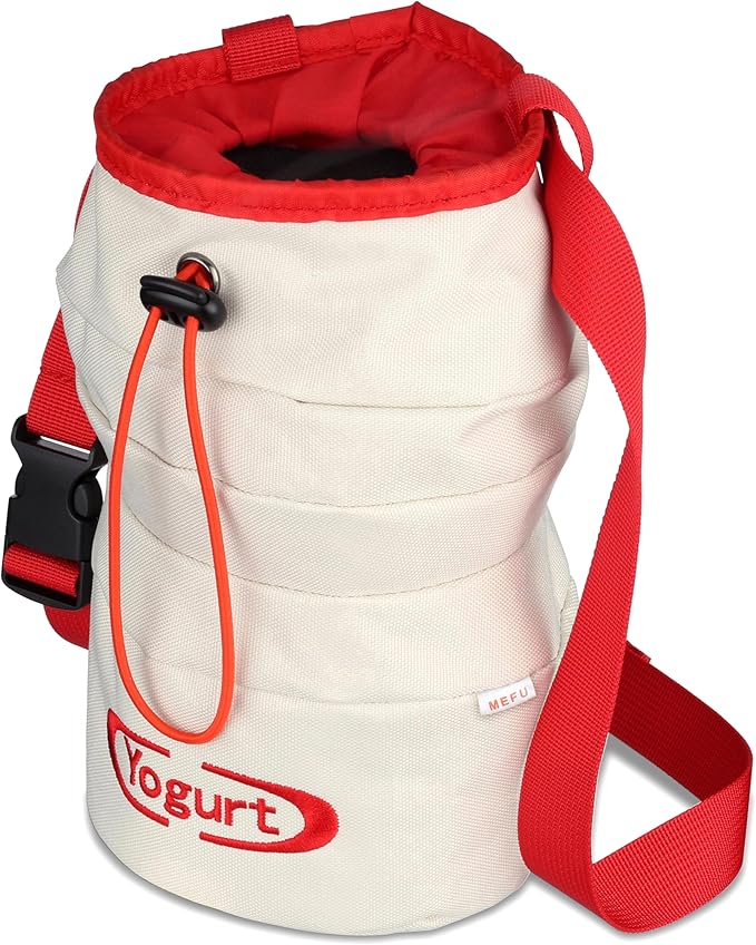 Yogurt Chalk Bag for Rock Climbing, Bouldering, and Weightlifting - Asian-Inspired Design - Premium Chalk Bucket with Quick-Clip Belt, Zipper Pocket, Brush Holder - Great Gift for Climbers