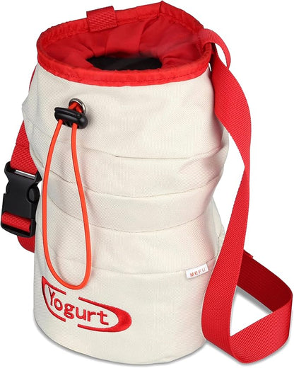 Yogurt Chalk Bag for Rock Climbing, Bouldering, and Weightlifting - Asian-Inspired Design - Premium Chalk Bucket with Quick-Clip Belt, Zipper Pocket, Brush Holder - Great Gift for Climbers