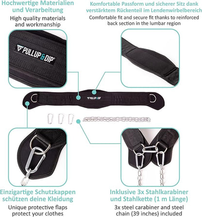 PULLUP & DIP Belt with Chain and 3x Carabiner