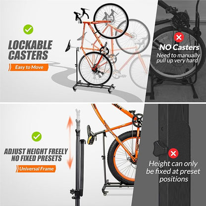 Vertical Bike Stand, Freestanding Indoor Bike Storage Rack Upright Bicycle Floor Stand Indoor Bike Holder with Adjustable Height for Garage & Apartment - for Wheels Sizes up to 29”