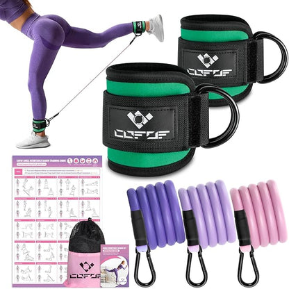 Ankle Resistance Bands With Cuffs for Working Out, Kickbacks, Hip, Leg and Glute Exercise - Training Poster Included - for Women