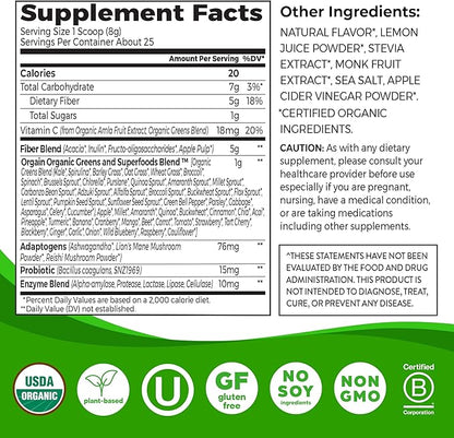 Orgain Organic Wonder Gut Fiber Supplement Powder, 5 in 1 Blend with 1 Billion Probiotics, Greens, Vitamin C, Adaptogens for Gut Health and Immune Support, Non-GMO, Strawberry Lemonade, 7.05 oz