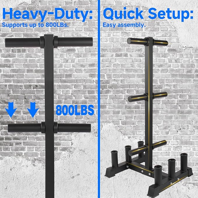 Olympic Weight Plate Rack Plate Trees for Bumper Plate Storage, 2 Inch Weight Plate Tree and Vertical Barbell Holder for Home Gym, 4-Pegs 6-Pegs Olympic Weight Tree, Capable of Holding Up to 880LB