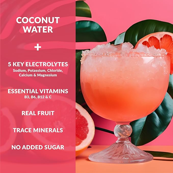 Hydrating Electrolyte Drink Mix - Grapefruit, 30 Servings - Hydration Powder w/Coconut Water - Non-GMO, No Added Sugar, 5 Key Electrolytes + Vitamins, Natural Trace Minerals, USA Made