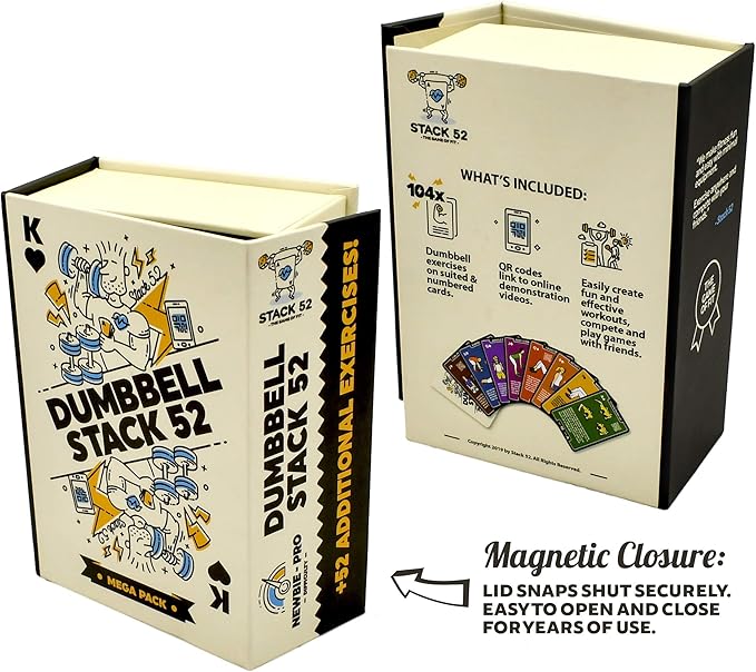 Dumbbell Exercise Cards. Dumbbell Workout Playing Card Game. Video Instructions Included. Perfect for Training with Adjustable Dumbbell Free Weight Sets and Home Gym Fitness. (2019 Mega Pack)