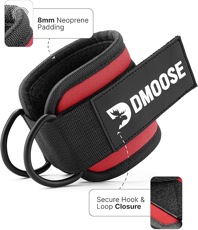 DMoose Fitness Ankle Straps for Cable Machines - One Size Fit with Premium Padding, Glute Kickback Ankle Strap for Women & Men, Cable Attachments for Gym, Booty Workouts, Leg Extension & Hip Abductors