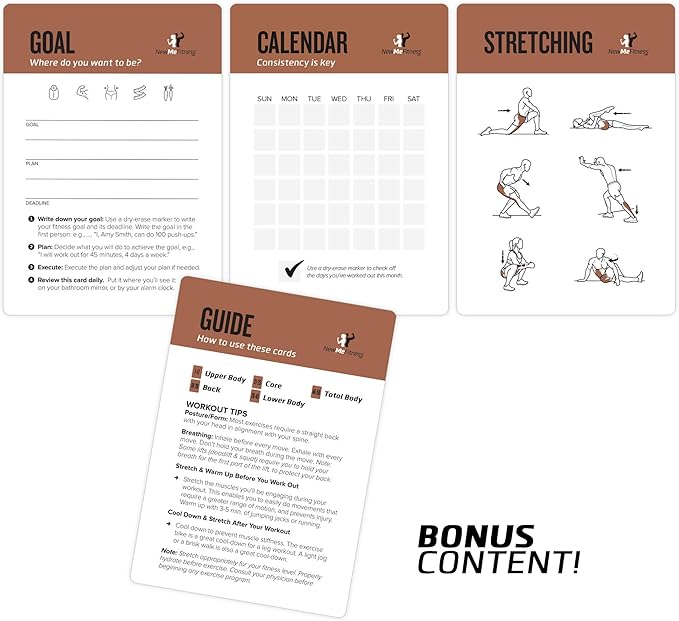 NewMe Fitness Barbell Workout Cards, Instructional Fitness Deck for Women & Men, Beginner Fitness Guide to Training Exercises at Home or Gym 3.5"x5"