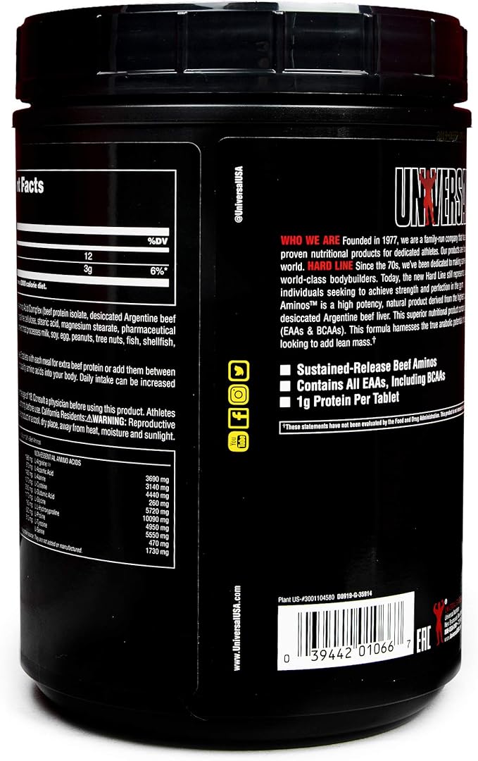 Universal Nutrition - 100% Beef Aminos -3g of Beef Protein Isolate for Recovery and Growth - 400 Tabs