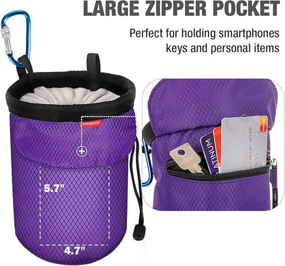 MoKo Rock Climbing Chalk Bag, Bouldering Chalk Pot Bucket with Adjustable Belt & Carabiner Drawstring Climbing Gear
