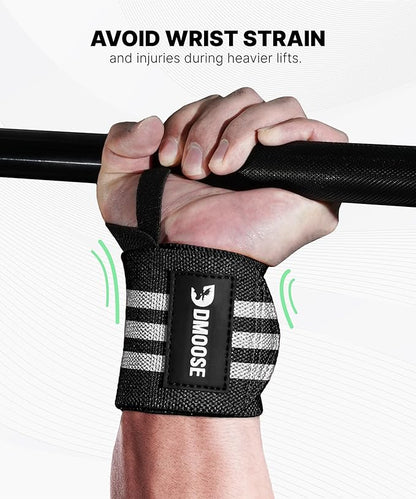 DMoose Fitness Wrist Wraps for Weightlifting - IPL Approved Premium Lifting Straps with Thumb Loops for Powerlifting, Bodybuilding & Weight Lifting, Compression Gym Wrist Support for Working Out