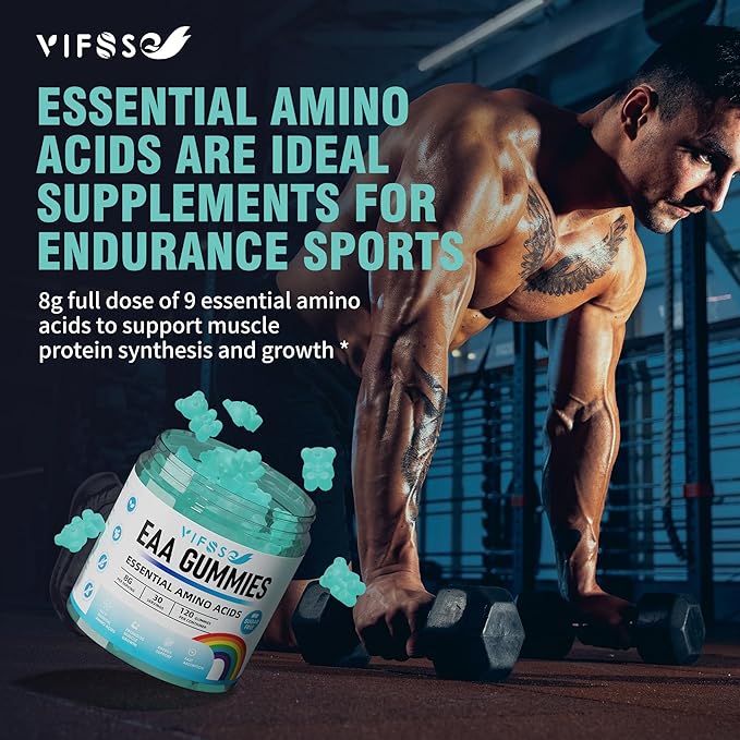 EAA Gummies 120 Gummies (Blue Raspberry), 8000 mg Essential Amino Acids - All 9 Essential Aminos (EAA) and All Branched-Chain Aminos (BCAAs), Non-GMO, Gluten Free, Vegetarian Friendly