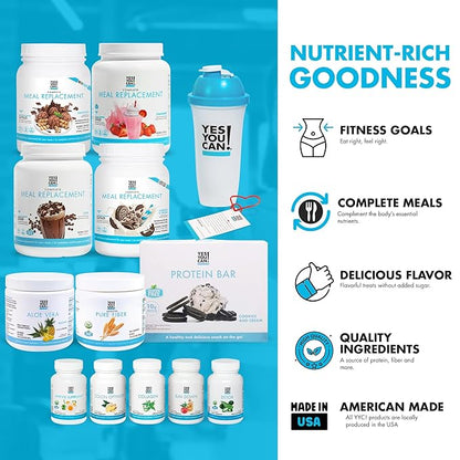 Yes You Can! All-in-One Kit with Meal Replacement Shakes, Aloe Vera Drink Mix, Fiber Shake Mixer, Protein Snacks, Supplements - Complete Wellness Kit