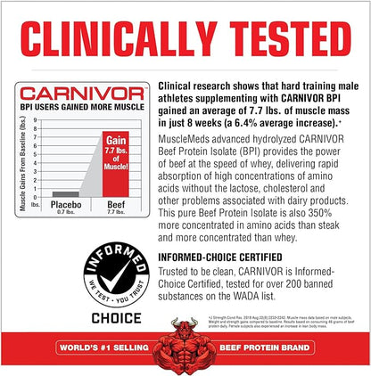 MuscleMeds Carnivor Beef Protein Isolate, 0 Lactose, 0 Sugar, 0 Fat, Halal Certified, Strawberry, 3.9lb, 56 Servings, 3.9lb