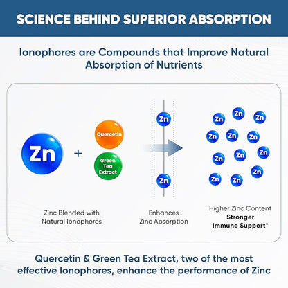 Sandhu's Zinc Supplement with Ionophores| Quercetin & Green Tea Extract for Superior Absorption and High Potency| 800mg Vegetarian Capsules 30 Days Supply| Immune Support for Men & Women| Made in USA