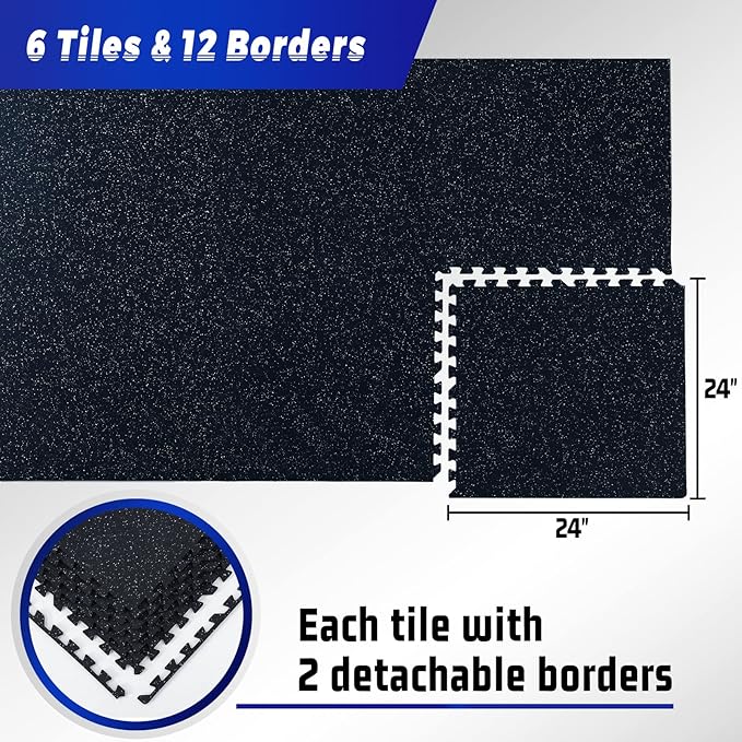 SUPERJARE 0.79 Inch Gym Flooring for Home Gym 6 Tiles