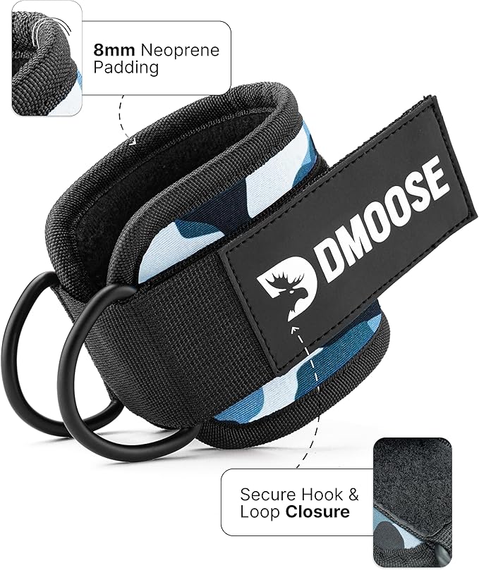 DMoose Fitness Ankle Straps for Cable Machines - One Size Fit with Premium Padding, Glute Kickback Ankle Strap for Women & Men, Cable Attachments for Gym, Booty Workouts, Leg Extension & Hip Abductors