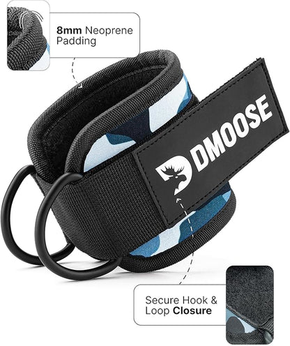 DMoose Fitness Ankle Straps for Cable Machines - One Size Fit with Premium Padding, Glute Kickback Ankle Strap for Women & Men, Cable Attachments for Gym, Booty Workouts, Leg Extension & Hip Abductors