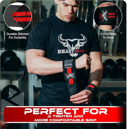 BEAST RAGE Wrist Wraps for Weightlifting - Adjustable Lifting Straps With Thumb Loop for Enhanced Gym Support, Powerlifting, Bodybuilding and Workout