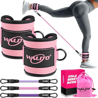 WALITO Ankle Resistance Bands with Cuffs, Exercise Bands for Legs and Butt, Booty Workout Equipment for Kickbacks and Hip Fitness Training