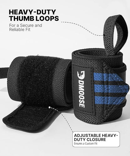 DMoose Fitness Wrist Wraps for Weightlifting - IPL Approved Premium Lifting Straps with Thumb Loops for Powerlifting, Bodybuilding & Weight Lifting, Compression Gym Wrist Support for Working Out