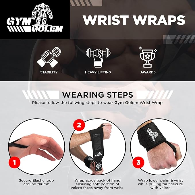 Black Weight Lifting Wrist Wraps - 2 Straps with Thumb Loop & Velcro for Men & Women, Premium Gym Wrist Wraps Support, Ideal for Powerlifting, Crossfit, and Bodybuilding.