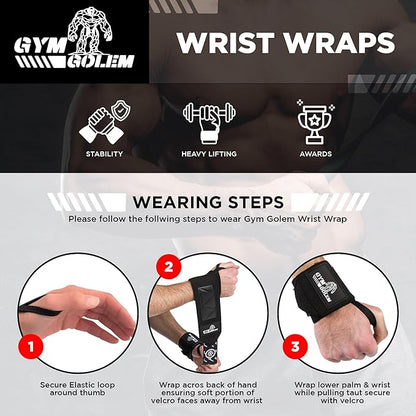 Black Weight Lifting Wrist Wraps - 2 Straps with Thumb Loop & Velcro for Men & Women, Premium Gym Wrist Wraps Support, Ideal for Powerlifting, Crossfit, and Bodybuilding.