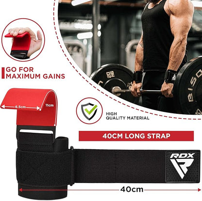 RDX Weight Lifting Hooks Straps Pair, Non-Slip Rubber Coated Grip, 7mm Neoprene Padded Wrist Wrap Support Powerlifting Deadlift Pull Up Fitness Strength Training, Gym Bodybuilding Workout, Men Women