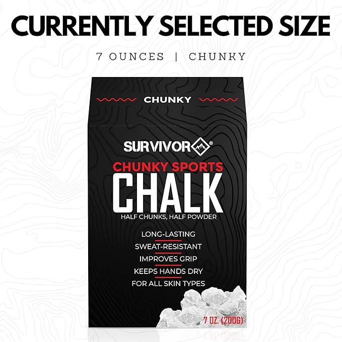SURVIVOR Gym Chalk - Climbing Chalk, Lifting Chalk, Gymnastics Chalk - Pure Magnesium Carbonate Hand Chalk Powder, Weightlifting Chalk Gym - Rock Climbing Chalk for Weights