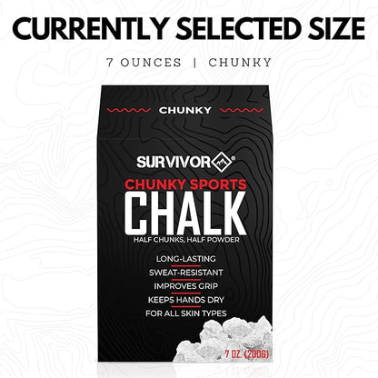 SURVIVOR Gym Chalk - Climbing Chalk, Lifting Chalk, Gymnastics Chalk - Pure Magnesium Carbonate Hand Chalk Powder, Weightlifting Chalk Gym - Rock Climbing Chalk for Weights