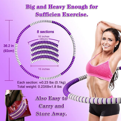 Weighted Fitness Hoop for Adults Kids Women 2lb ~ 5lb, 8 8 Detachable