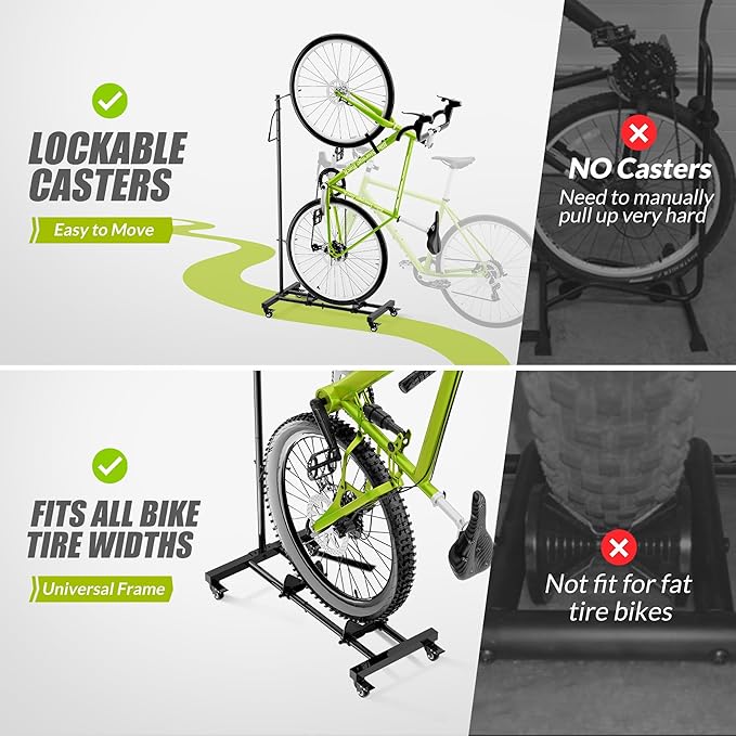 Vertical Bike Parking Stand - Adjustable Height for 29"Wheels, Space-Saving & Freestanding Bike Rack for MTB/Road Bikes,No-Drill Installation Indoor Bike Storage for Apartments & Garages