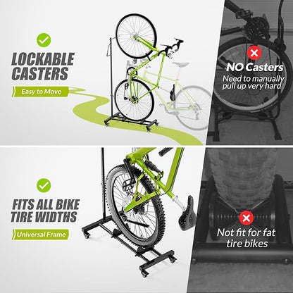 Vertical Bike Parking Stand - Adjustable Height for 29"Wheels, Space-Saving & Freestanding Bike Rack for MTB/Road Bikes,No-Drill Installation Indoor Bike Storage for Apartments & Garages