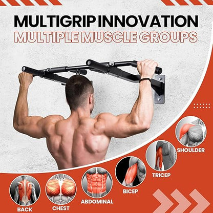 Yes4All Multi-Grip Wall Mount Pull-Up Bar 16 & 24" Reversible