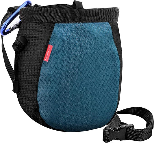 Rhino Valley Climbing Chalk Bag, No Leak Drawstring Chalk Bag with Adjustable Belt, Carabiner Clip and Zippered Pockets Chalk Bag for Climbing, Cross Fit, Weight Lifting & More